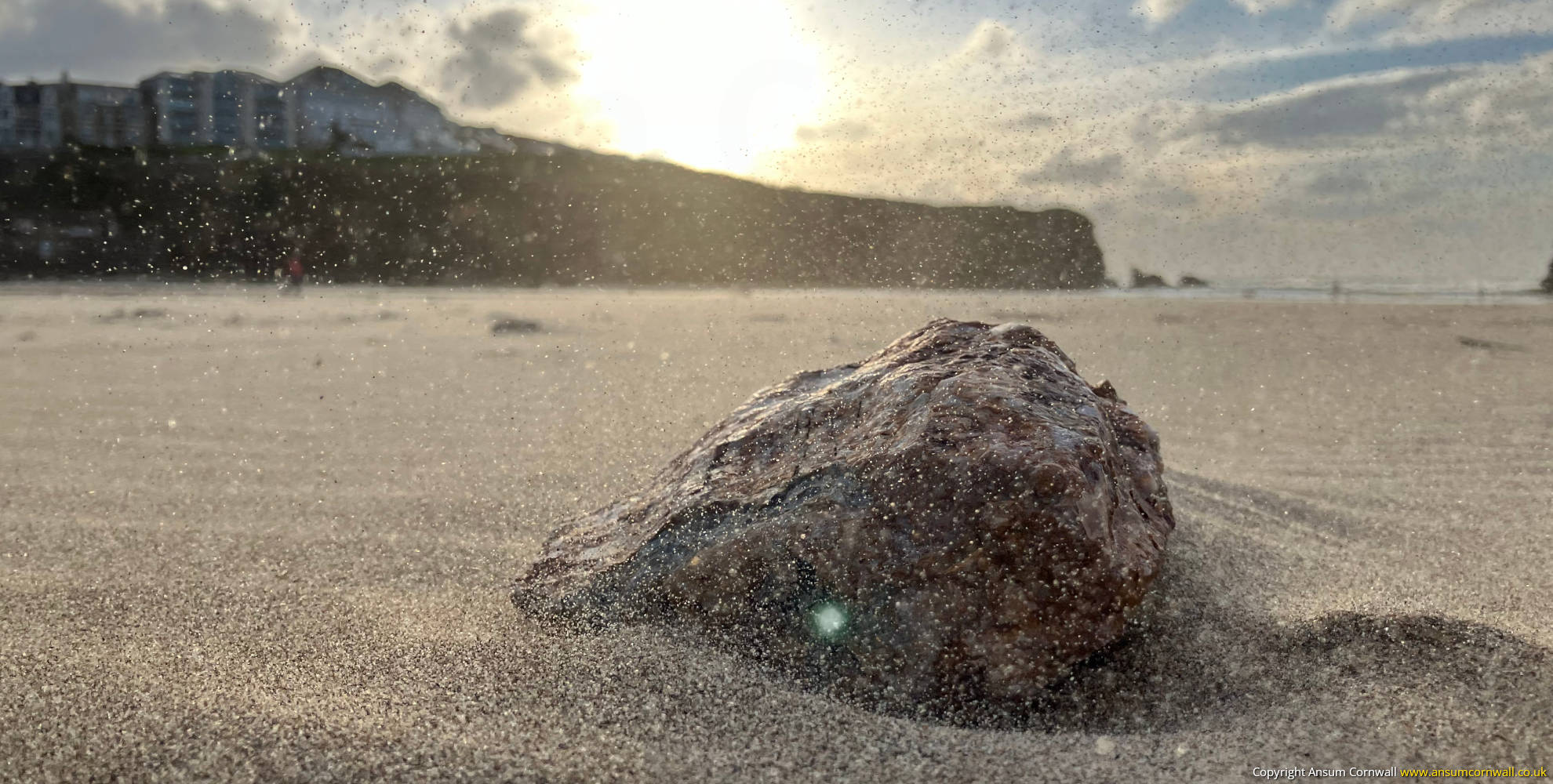 Stone in the sand at Perranporth Beach